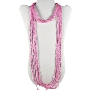 48" Long Pink Seed Bead Necklace Boho Multistrand India Handmade Jewelry NEW